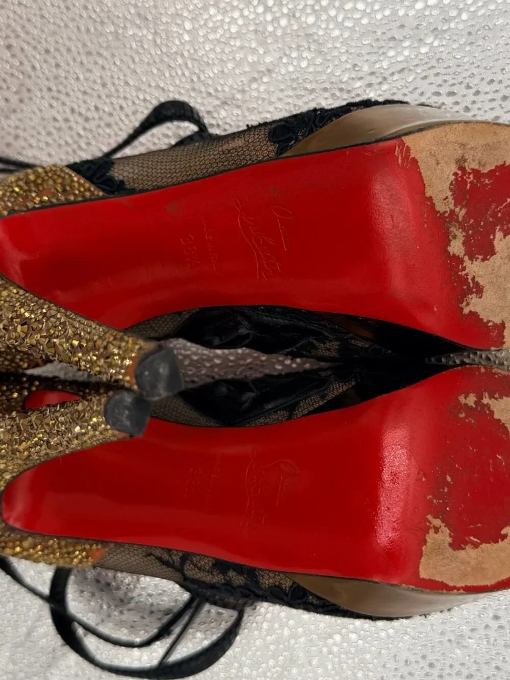 Christian Louboutin Bridget Strass Peep-Toe Booties